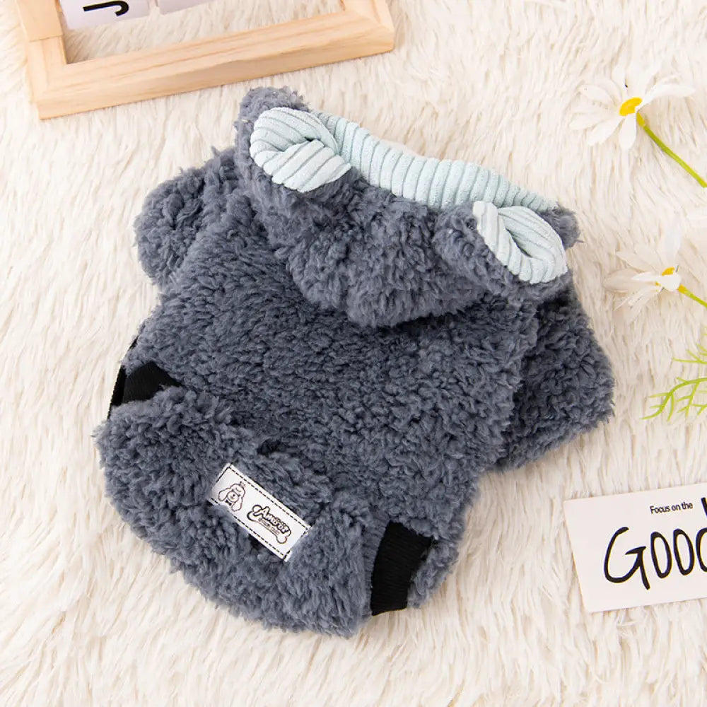 犬用ウェア 秋用 厚手 フリース コーギー服 テディ ベア ポメラニアン 小型犬 猫用 ペット服 ID2394 グレー / XS