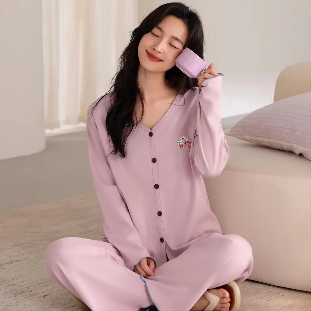 【全7タイプから選べる】 パジャマ レディース 長袖 春秋 薄手 カーディガン かわいい おしゃれ 部屋着 セット 二点セット 柔らかい 肌触り良好 プレゼント 女性 ID4401 タイプ⑦ / M レディース＞セットアップ