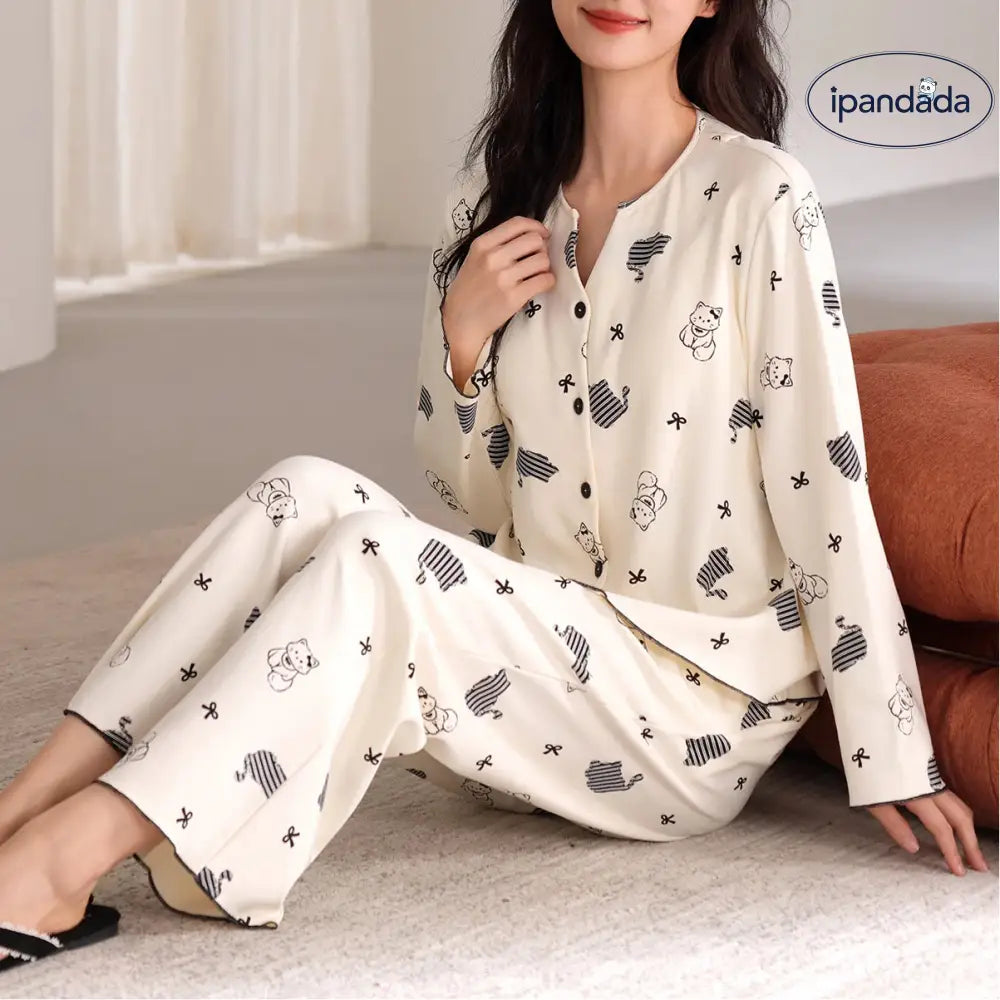 【全7タイプから選べる】 パジャマ レディース 長袖 春秋 薄手 カーディガン かわいい おしゃれ 部屋着 セット 二点セット 柔らかい 肌触り良好 プレゼント 女性 ID4401 レディース＞セットアップ