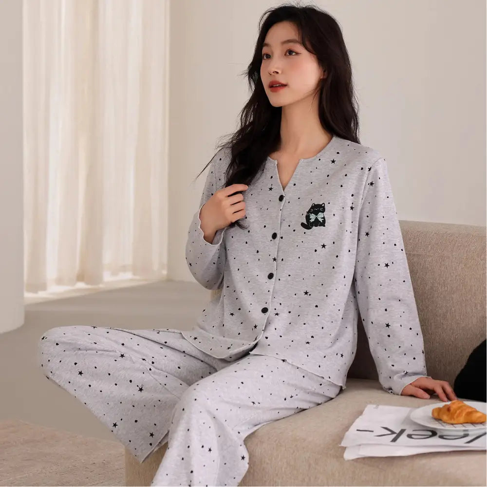 【全7タイプから選べる】 パジャマ レディース 長袖 春秋 薄手 カーディガン かわいい おしゃれ 部屋着 セット 二点セット 柔らかい 肌触り良好 プレゼント 女性 ID4401 タイプ⑤ / M レディース＞セットアップ