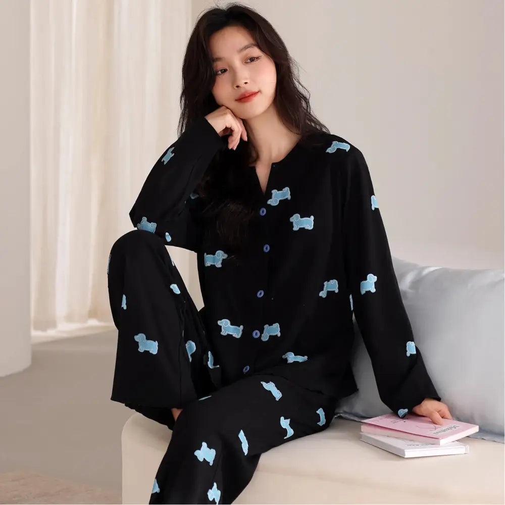 【全7タイプから選べる】 パジャマ レディース 長袖 春秋 薄手 カーディガン かわいい おしゃれ 部屋着 セット 二点セット 柔らかい 肌触り良好 プレゼント 女性 ID4401 タイプ② / M レディース＞セットアップ