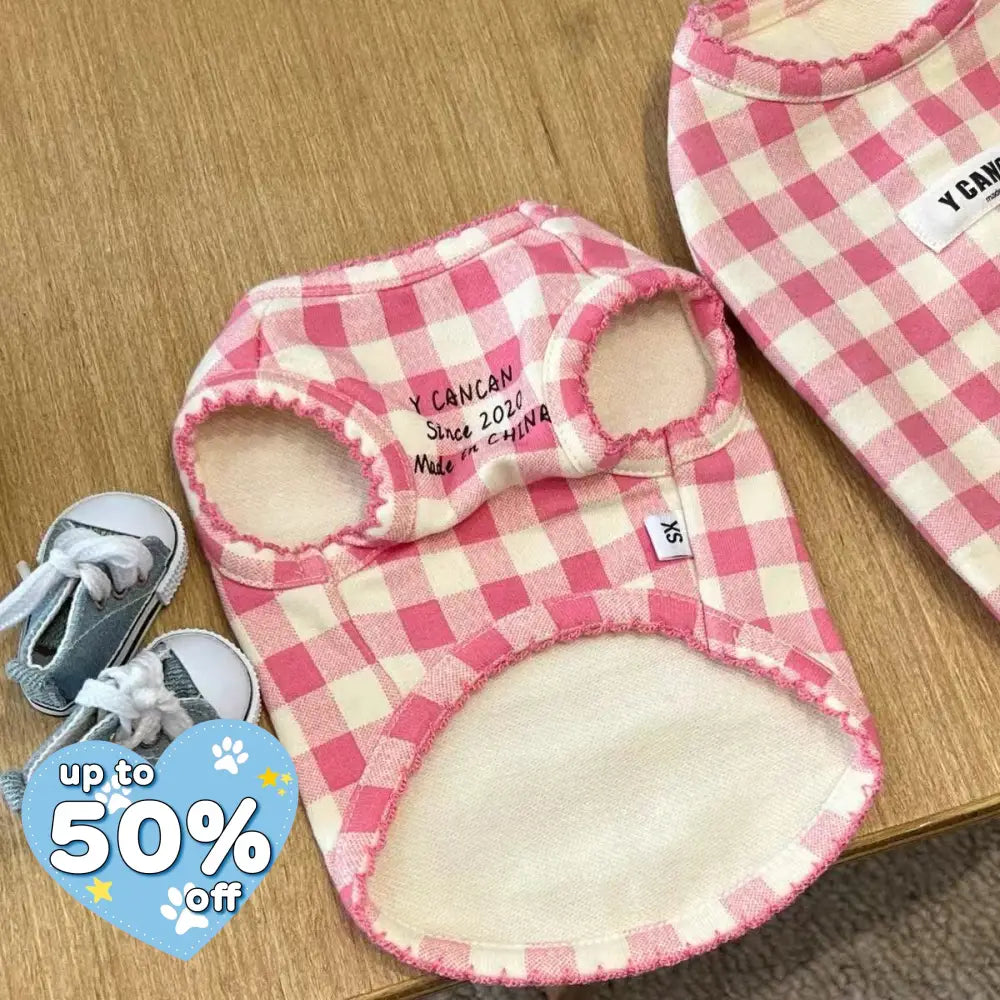 犬の服 チェック柄 ベスト 犬 猫 用 服 肌触り良い マルチーズ シーズー ヨークシャー ビション フレンチ ブルドッグ シュナウザー ID4459 ピンク / S ペット用品＞ウェア