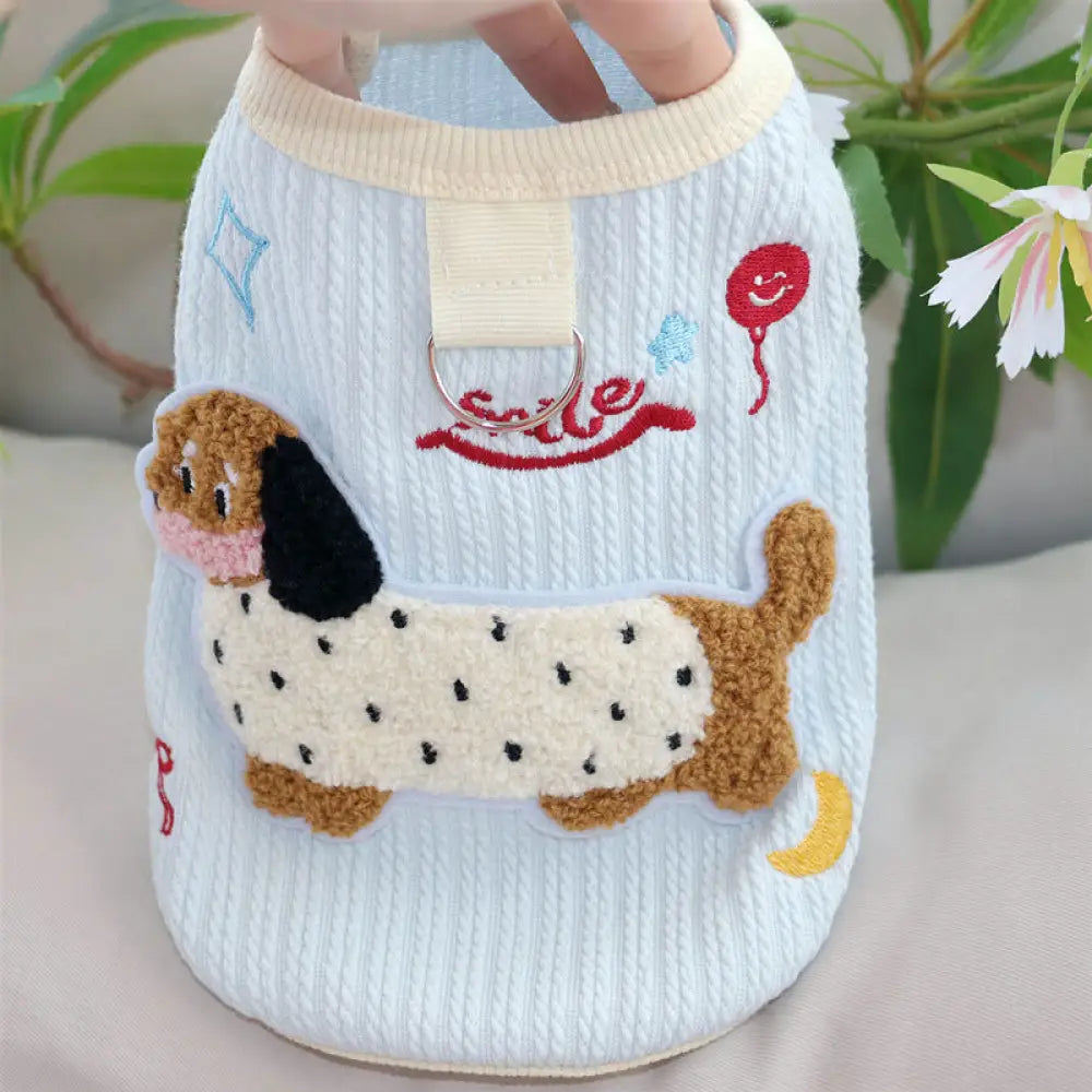 犬の服 春秋 新作 可愛い カラフル ダックスフンド ベスト 牽引リング付き テディ ベア ビション 小型犬の服 ID2623 ブルー / XS
