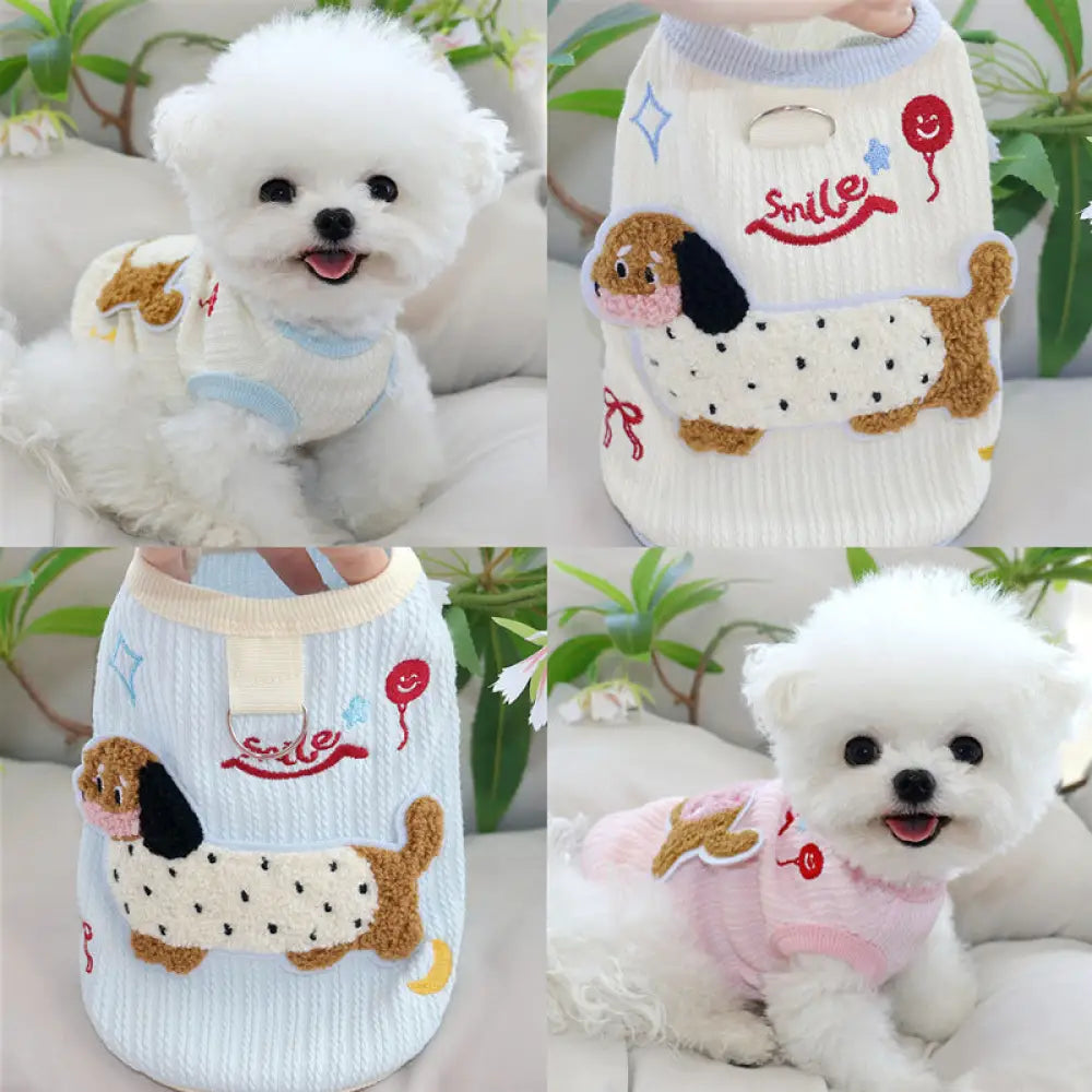 犬の服 春秋 新作 可愛い カラフル ダックスフンド ベスト 牽引リング付き テディ ベア ビション 小型犬の服 ID2623