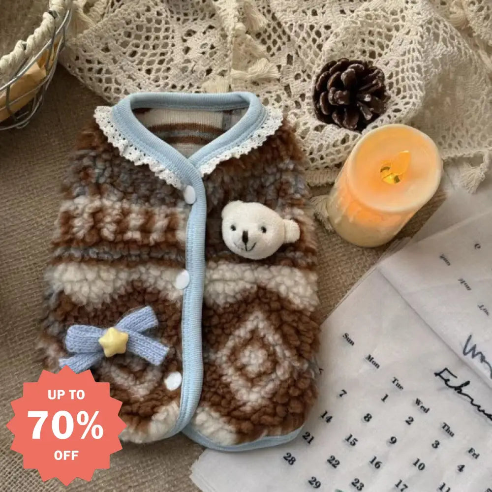 犬の服 ペット 犬服 秋冬用 保温 厚手 可愛い ベスト マスコット 小型犬 猫用 フリース 秋服 冬服用 ペット ギフト ID3174 ブラウン / S ペット用品＞ウェア