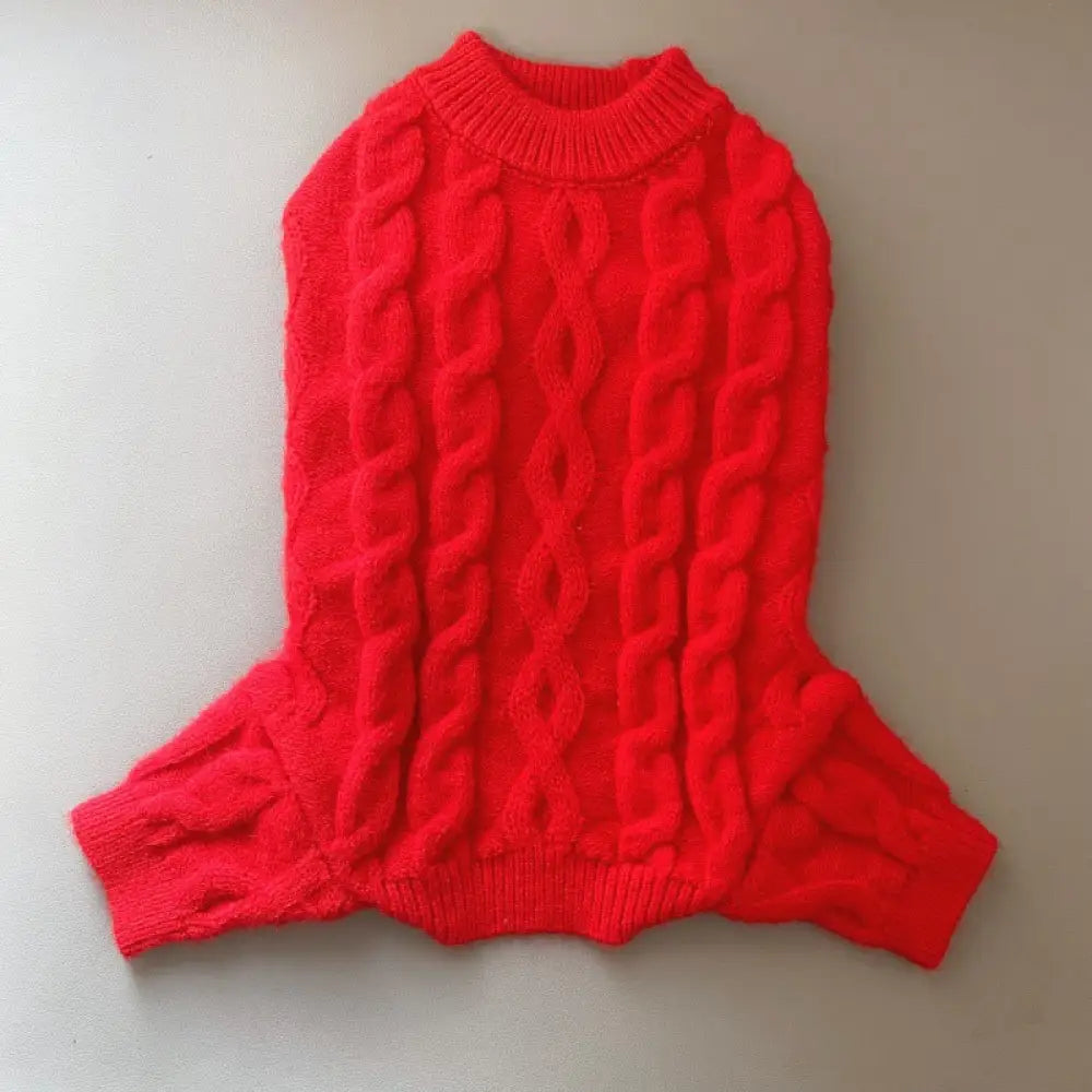 秋冬 新作 ペット 四脚 ニット 保温 セーター 犬 中小型 雪耐性 ビション ポメラニアン コーギー 帽子 ID2616 レッド / XS / ウェア