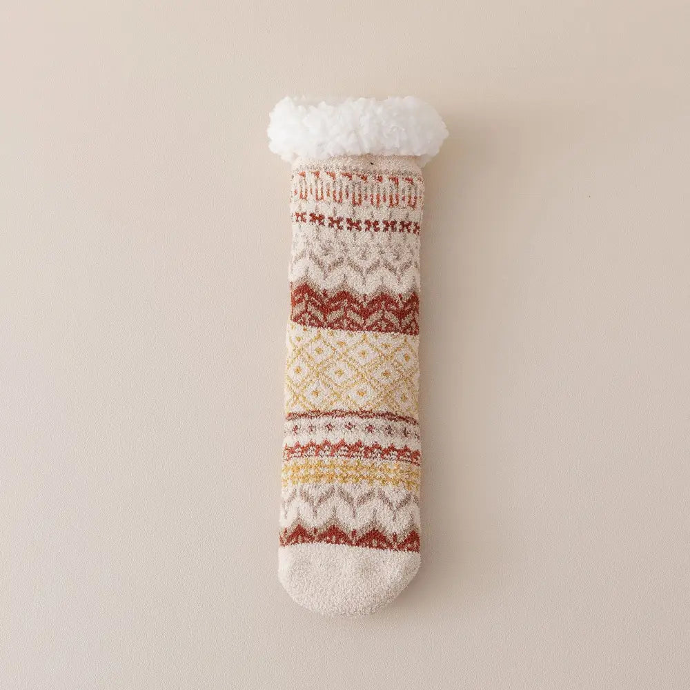 ラムフリース フロアソックス 女性 秋冬用 裏起毛 厚手 保温 防滑 シリコン 居家ソックス ミドルカットソックス ID2241 ベージュ / フリー インテリア雑貨＞ファッション雑貨