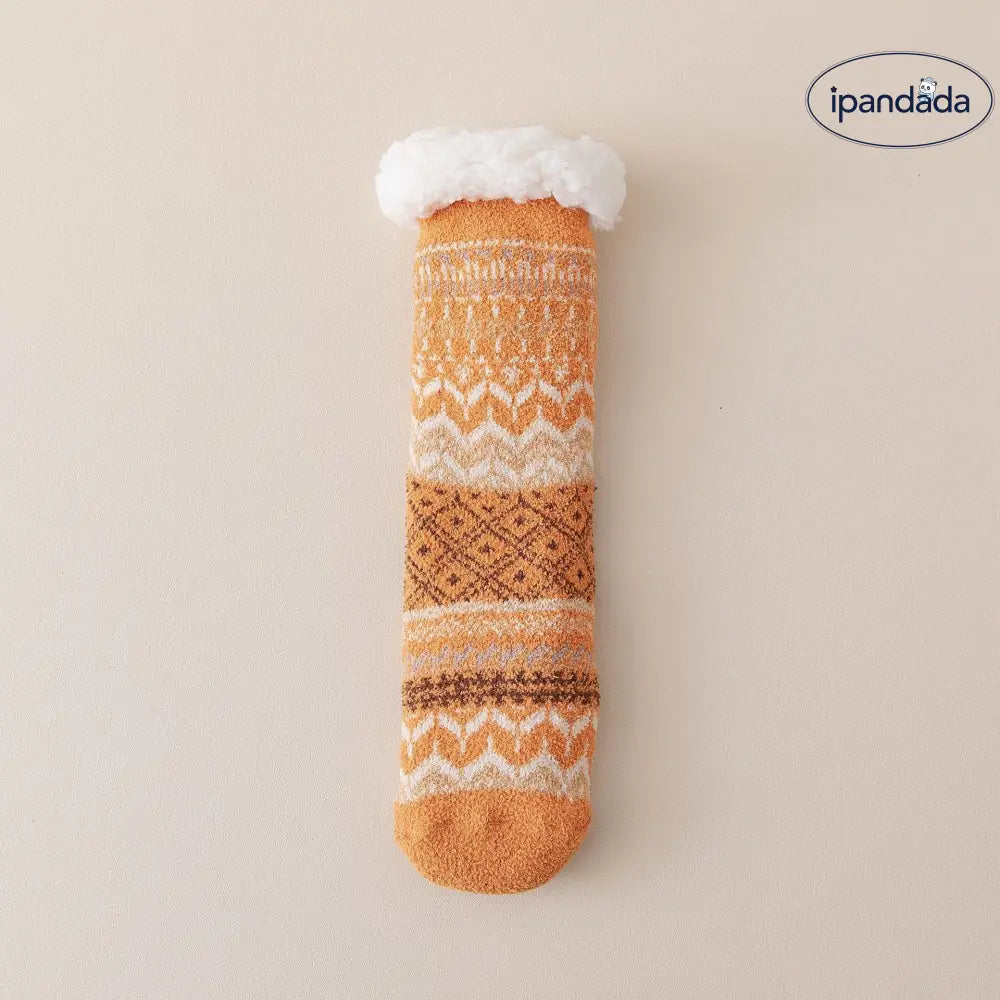 ラムフリース フロアソックス 女性 秋冬用 裏起毛 厚手 保温 防滑 シリコン 居家ソックス ミドルカットソックス ID2241