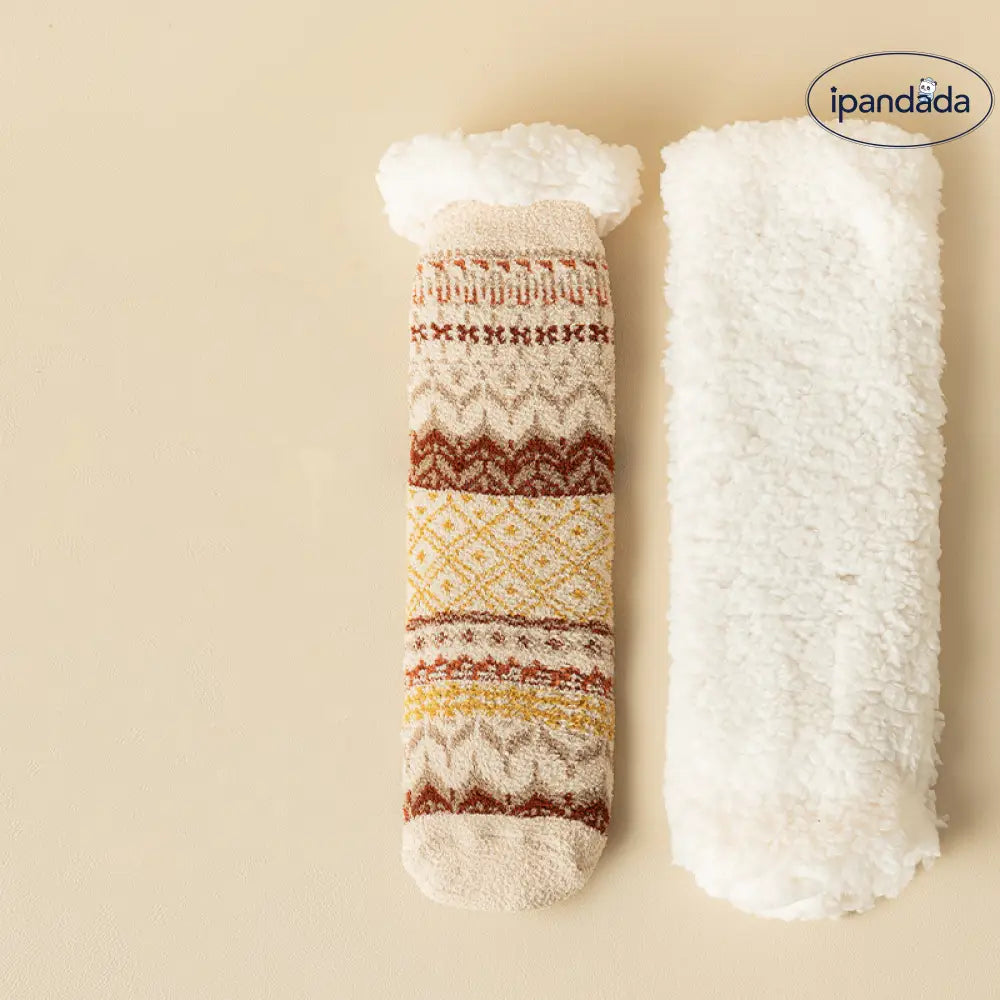 ラムフリース フロアソックス 女性 秋冬用 裏起毛 厚手 保温 防滑 シリコン 居家ソックス ミドルカットソックス ID2241