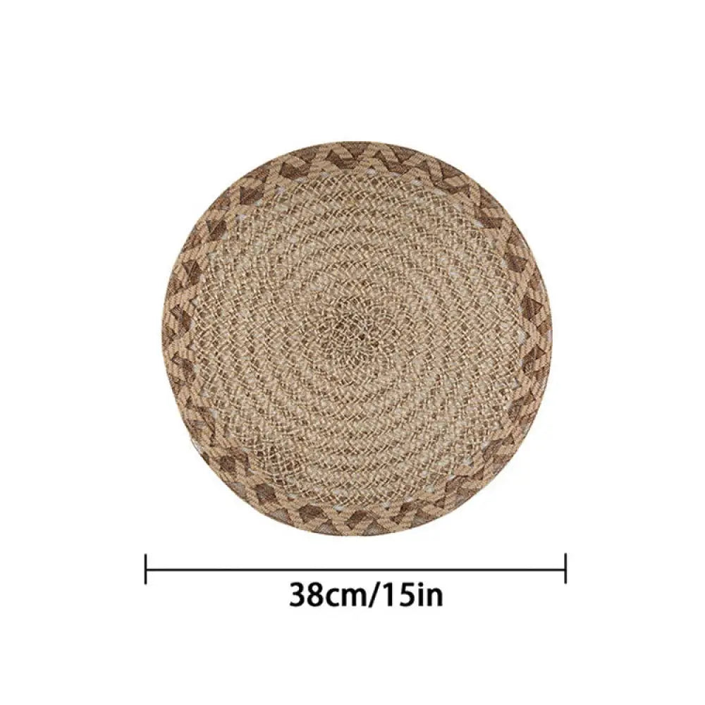 ID1304 ランチョンマット ジュート 手織り 和風 シンプル 丸型 耐熱 コースター おしゃれ SHEIN ナチュラル テーブルマット 無漂白 コーヒー（外周波型） インテリア雑貨＞ファッション雑貨
