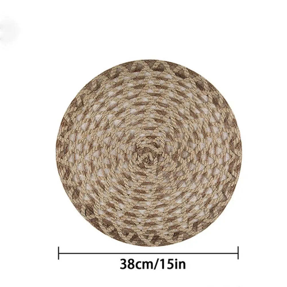 ID1304 ランチョンマット ジュート 手織り 和風 シンプル 丸型 耐熱 コースター おしゃれ SHEIN ナチュラル テーブルマット 無漂白 コーヒー（外周波型とコーヒー線） インテリア雑貨＞ファッション雑貨
