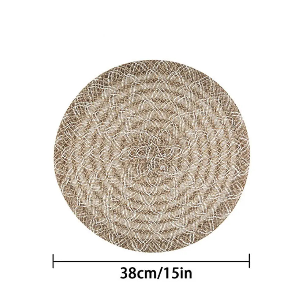 ID1304 ランチョンマット ジュート 手織り 和風 シンプル 丸型 耐熱 コースター おしゃれ SHEIN ナチュラル テーブルマット 無漂白 ライトコーヒー（白線花びら） インテリア雑貨＞ファッション雑貨