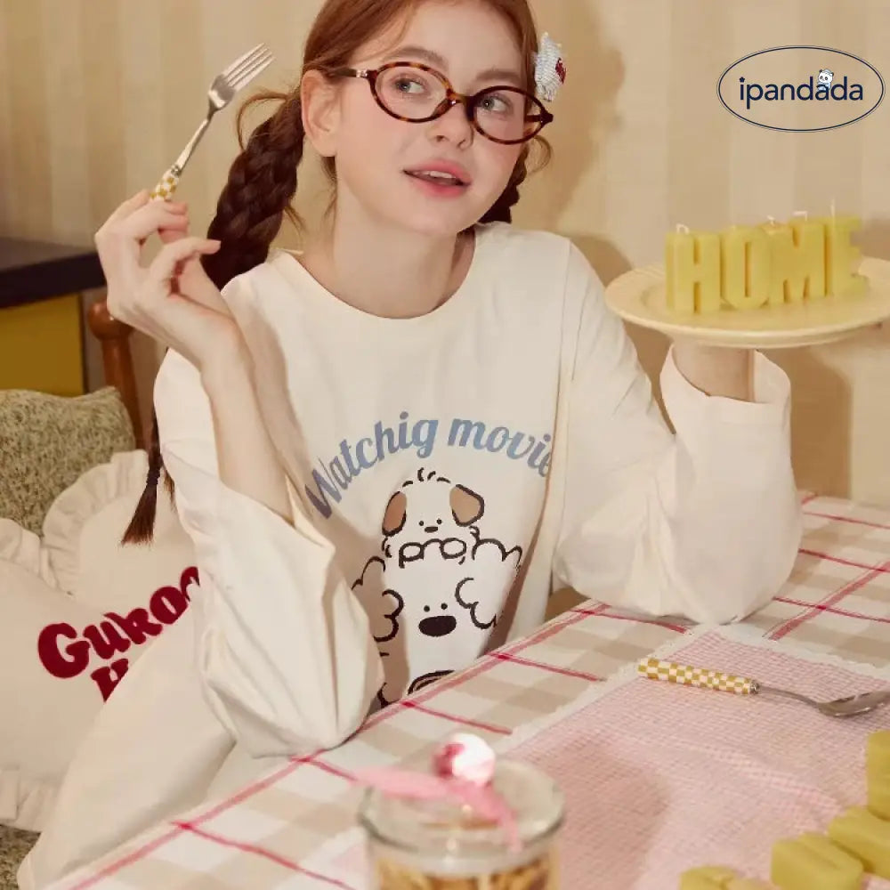 ラウンドネック パジャマ 可愛い 前開き 春 夏 秋 カートゥーン 快適 コットン 女性 大人 かわいい おしゃれ ルームウェア セット ID4359 レディース＞セットアップ