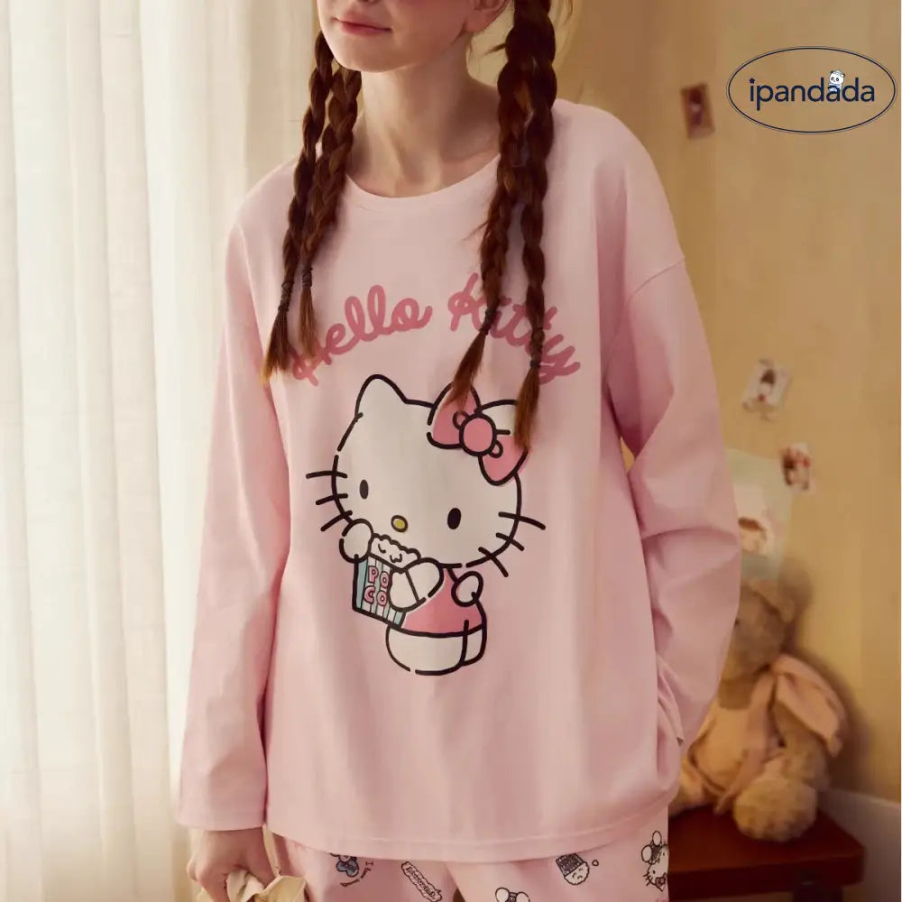 ラウンドネック パジャマ 可愛い 前開き 春 夏 秋 カートゥーン 快適 コットン 女性 大人 かわいい おしゃれ ルームウェア セット ID4359 レディース＞セットアップ