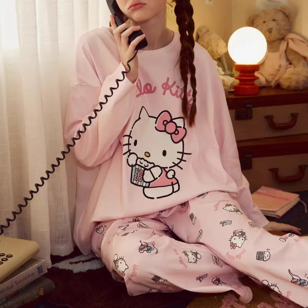 ラウンドネック パジャマ 可愛い 前開き 春 夏 秋 カートゥーン 快適 コットン 女性 大人 かわいい おしゃれ ルームウェア セット ID4359 タイプ① / S レディース＞セットアップ