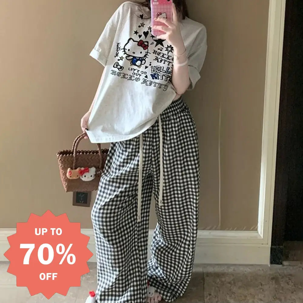 レディース 半袖 長パンツ カートゥーン 可愛い セットアップ 2点セット ゆったり パジャマ 部屋着 寝巻き グレー ルームウェア 韓国風 ゆったり サイズ ID4568 レディース＞セットアップ