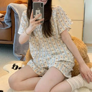ID1396 レディース 春 夏 プラスサイズ くまちゃん パラダイス パジャマ セット 半袖 ショートパンツ 雲のような肌触り 綿 ゆったり 丸ネック ルームコーデ ほっこり かわいい 楽々素材