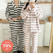 レディース 冬季 カップル フリース パジャマ ストライプ ルームウェア セット ID3232 写真通り / 女性用フリー