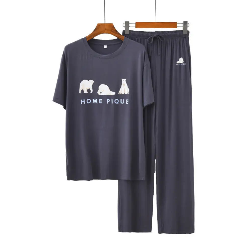 ID536 レディース ホッキョクグマ モダール パジャマ 春夏 半袖 長ズボン ゆったり シンプル かわいい 涼感 柔らかい 快適 ストレッチ マルチサイズ 2色展開 ダークグレー / フリー レディース＞セットアップ