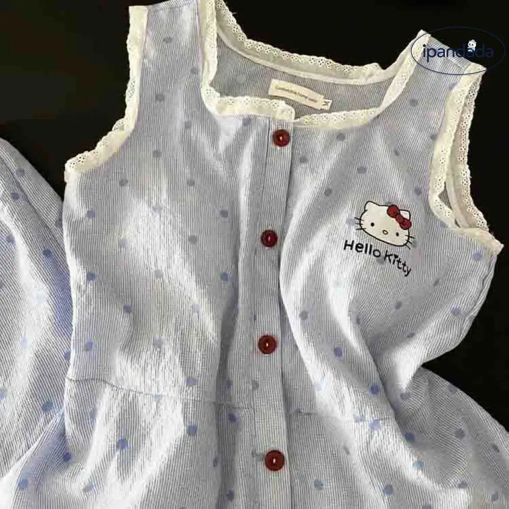 ID619 レディース かわいい 猫柄 ネコ デザイン 胸パッド付き 可愛い 快適 透湿性ある ドット柄 キャミソール ショートパンツ リラックス 家居服 セット 外出可能 レディース＞セットアップ