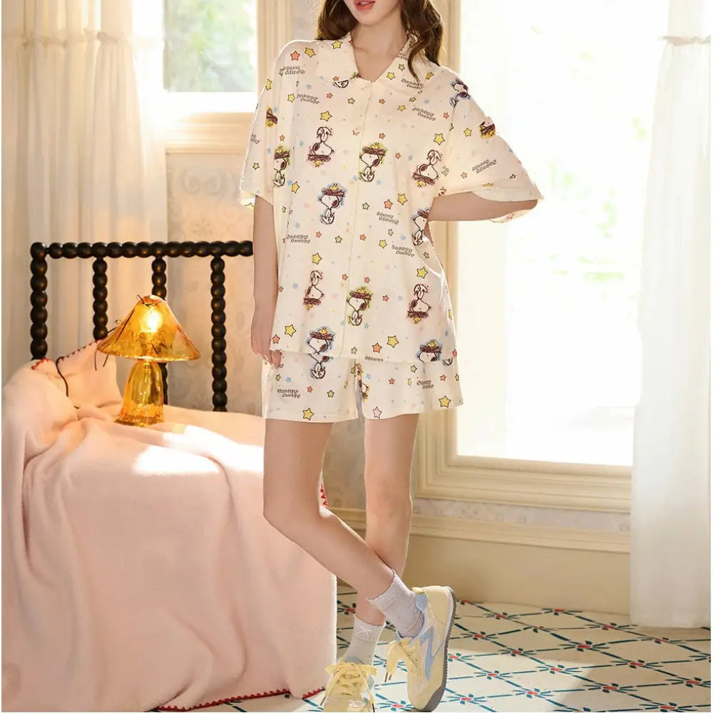 レディース コットン パジャマ セット カートゥーン キュート ルームウェア 夏用 ID4775 - 写真通り / M