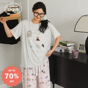 ID531 レディース モダール パジャマセット 日系 夏用 半袖 長ズボン ゆったり かわいい カートゥーン 涼感 ルームウェア 写真通り / フリー レディース＞セットアップ