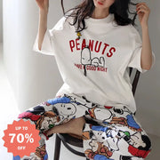 レディース パジャマ 短袖 長ズボン セットアップ 寝間着 ロングパンツ セットアップ リラックスウェア かわいい スヌーピー デザイン ルームウェア ID4382 レディース＞セットアップ