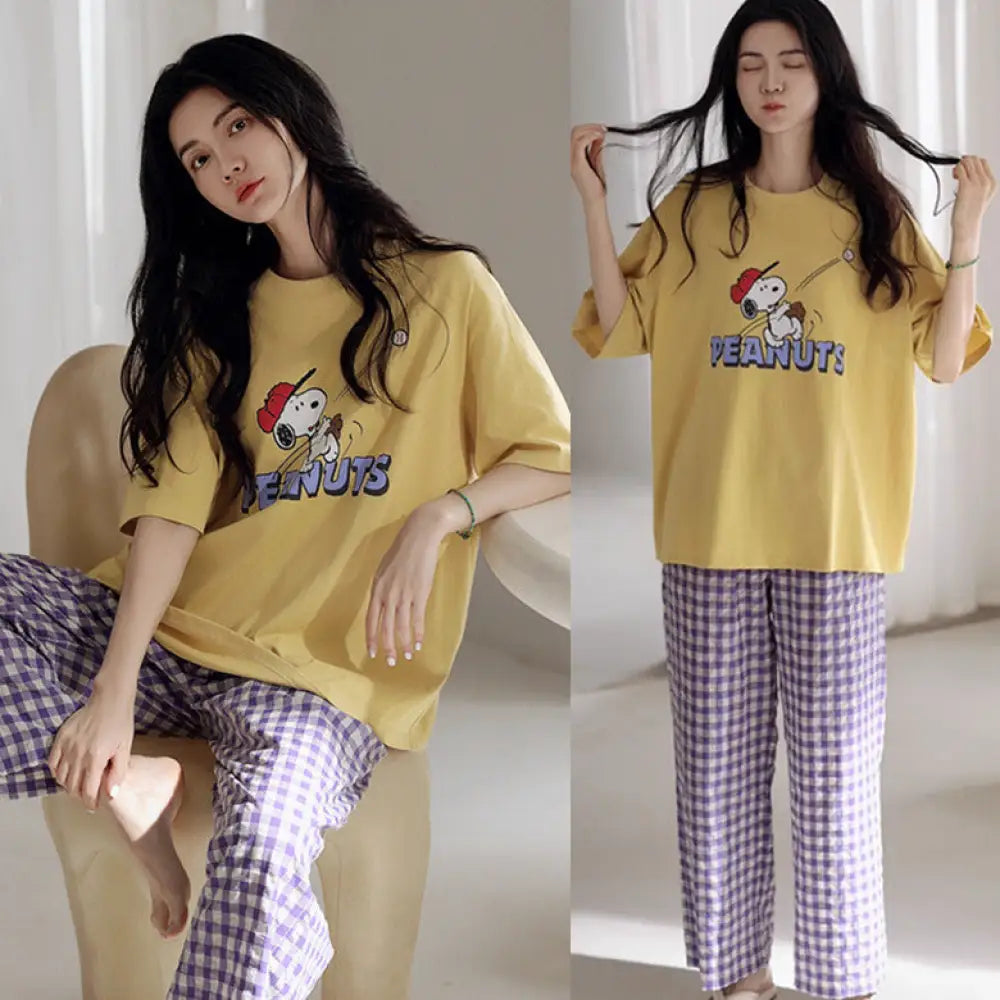 レディース パジャマ 短袖 長ズボン セットアップ 寝間着 ロングパンツ セットアップ リラックスウェア かわいい スヌーピー デザイン ルームウェア ID4382 タイプ② / M レディース＞セットアップ