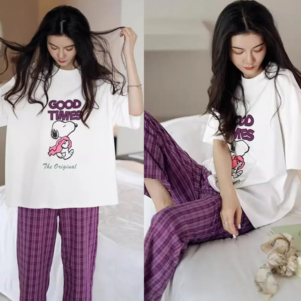 レディース パジャマ 短袖 長ズボン セットアップ 寝間着 ロングパンツ セットアップ リラックスウェア かわいい スヌーピー デザイン ルームウェア ID4382 タイプ⑥ / M レディース＞セットアップ