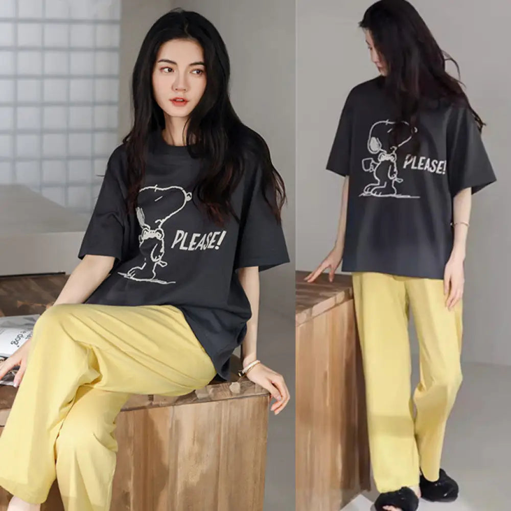 レディース パジャマ 短袖 長ズボン セットアップ 寝間着 ロングパンツ セットアップ リラックスウェア かわいい スヌーピー デザイン ルームウェア ID4382 タイプ⑤ / M レディース＞セットアップ