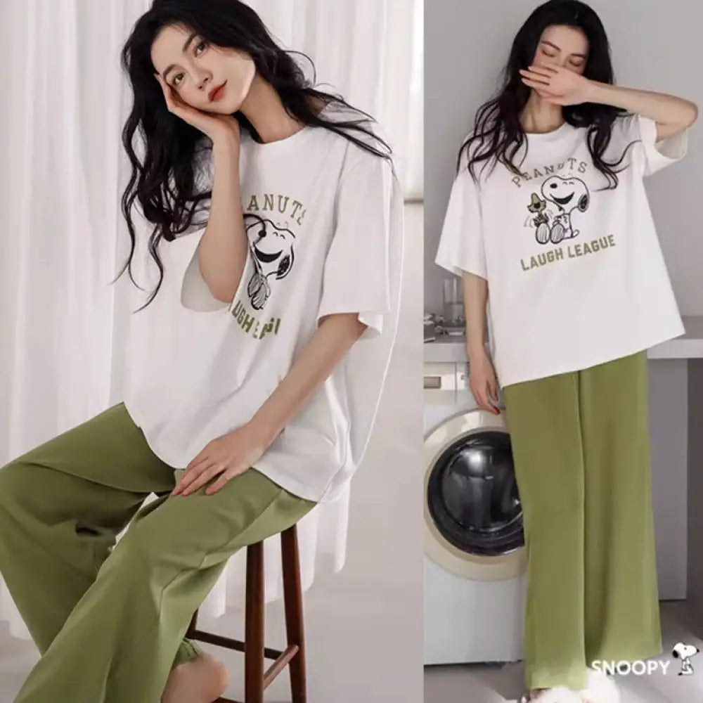 レディース パジャマ 短袖 長ズボン セットアップ 寝間着 ロングパンツ セットアップ リラックスウェア かわいい スヌーピー デザイン ルームウェア ID4382 タイプ④ / M レディース＞セットアップ