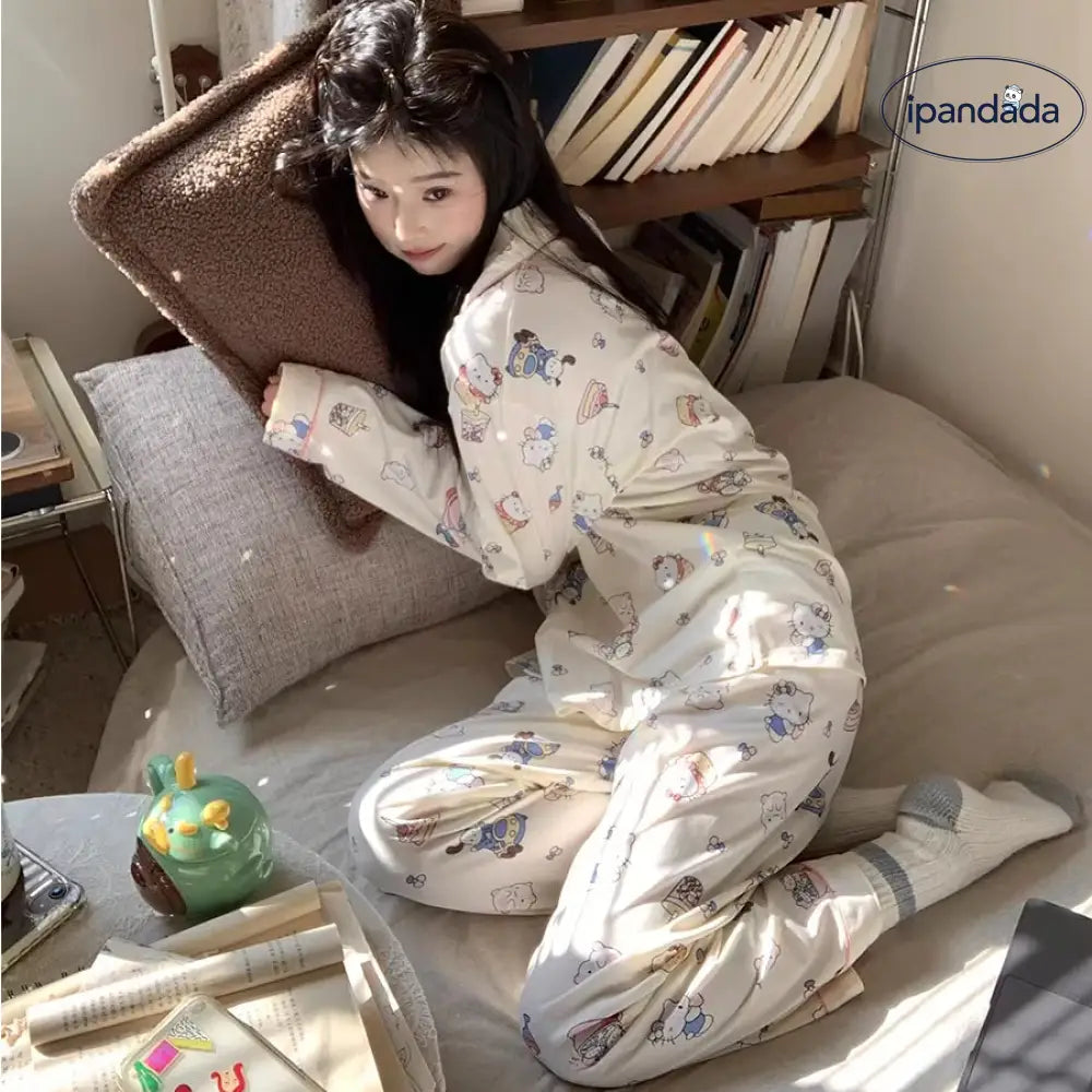 レディース パジャマ 春秋 新作 長袖 長ズボン 女性 コットン 可愛い カジュアル ルームウェア セットアップ 大人 かわいい おしゃれ ID4552 レディース＞セットアップ