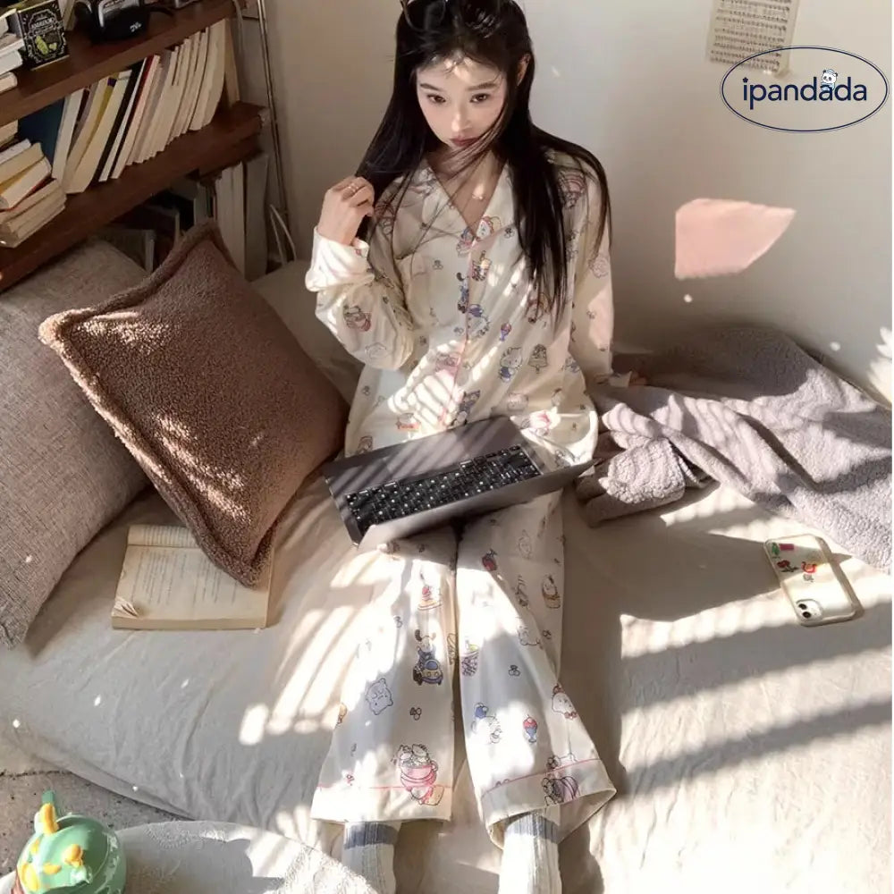 レディース パジャマ 春秋 新作 長袖 長ズボン 女性 コットン 可愛い カジュアル ルームウェア セットアップ 大人 かわいい おしゃれ ID4552 レディース＞セットアップ