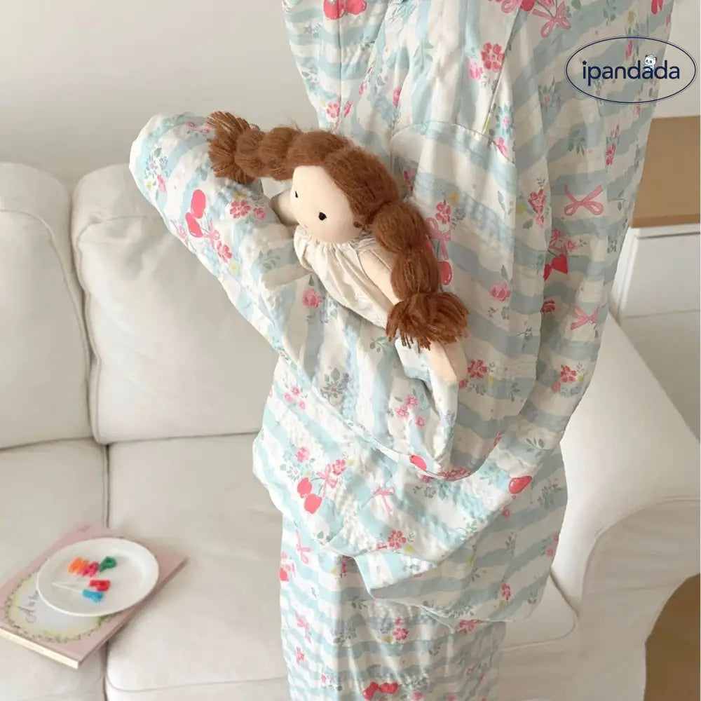 レディース パジャマ 春秋用 2点セット ゆったり パジャマ 部屋着 カートゥーン ストライプ 長袖 セットアップ ルームウェア 高級感 ID4436 レディース＞セットアップ