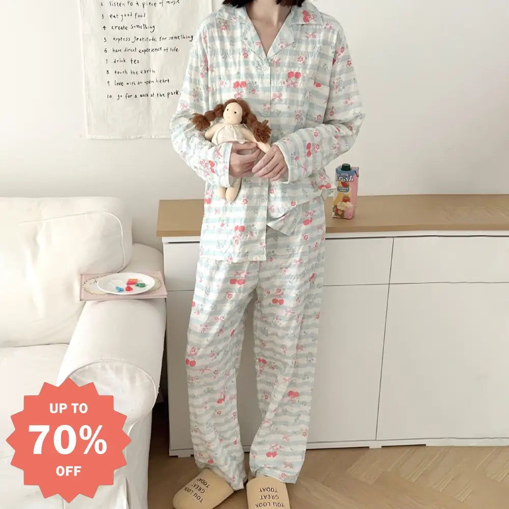 レディース パジャマ 春秋用 2点セット ゆったり パジャマ 部屋着 カートゥーン ストライプ 長袖 セットアップ ルームウェア 高級感 ID4436 写真通り / M レディース＞セットアップ