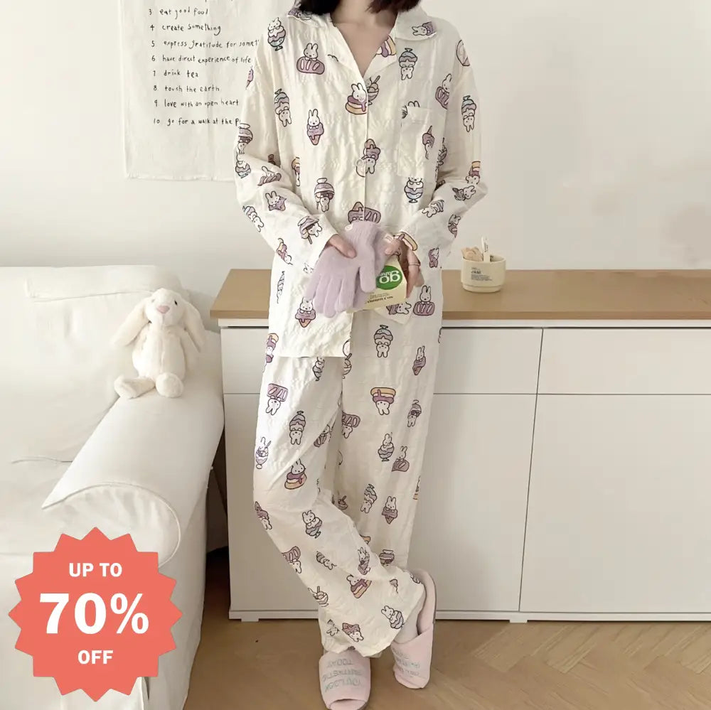 レディース パジャマ 春秋用 可愛い 上下セット 2点セット ゆったり 長袖 カートゥーン 可愛い 大きいサイズ ルームウェア ID4437 写真通り / M レディース＞セットアップ