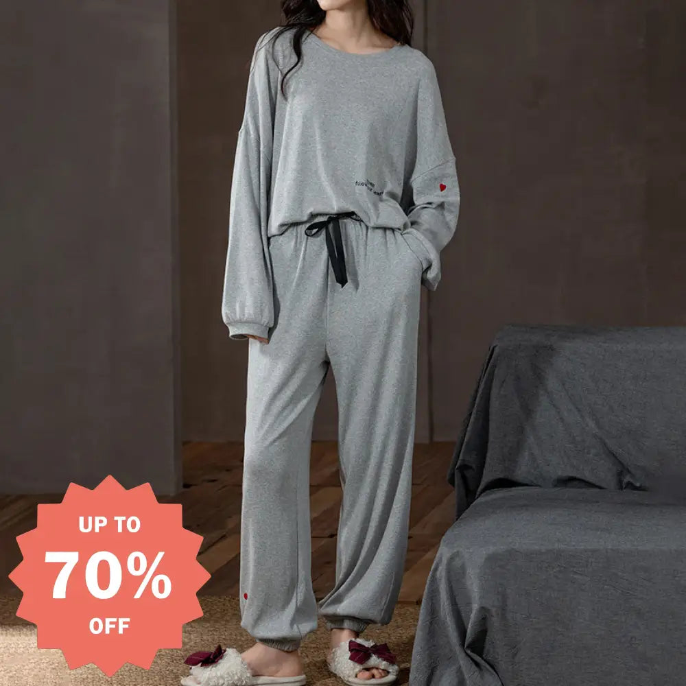 レディース パジャマ 春秋 長袖 コットン 薄手 ルームウェア シンプル ファッション 韓国風 ゆったり セットアップ ID4547 グレー / M レディース＞セットアップ