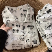 ID501 レディース パジャマ 春夏 キティちゃん プリント ダブルガーゼ ルームウェア 長袖 長ズボン ゆったり かわいい ペット用品＞ウェア