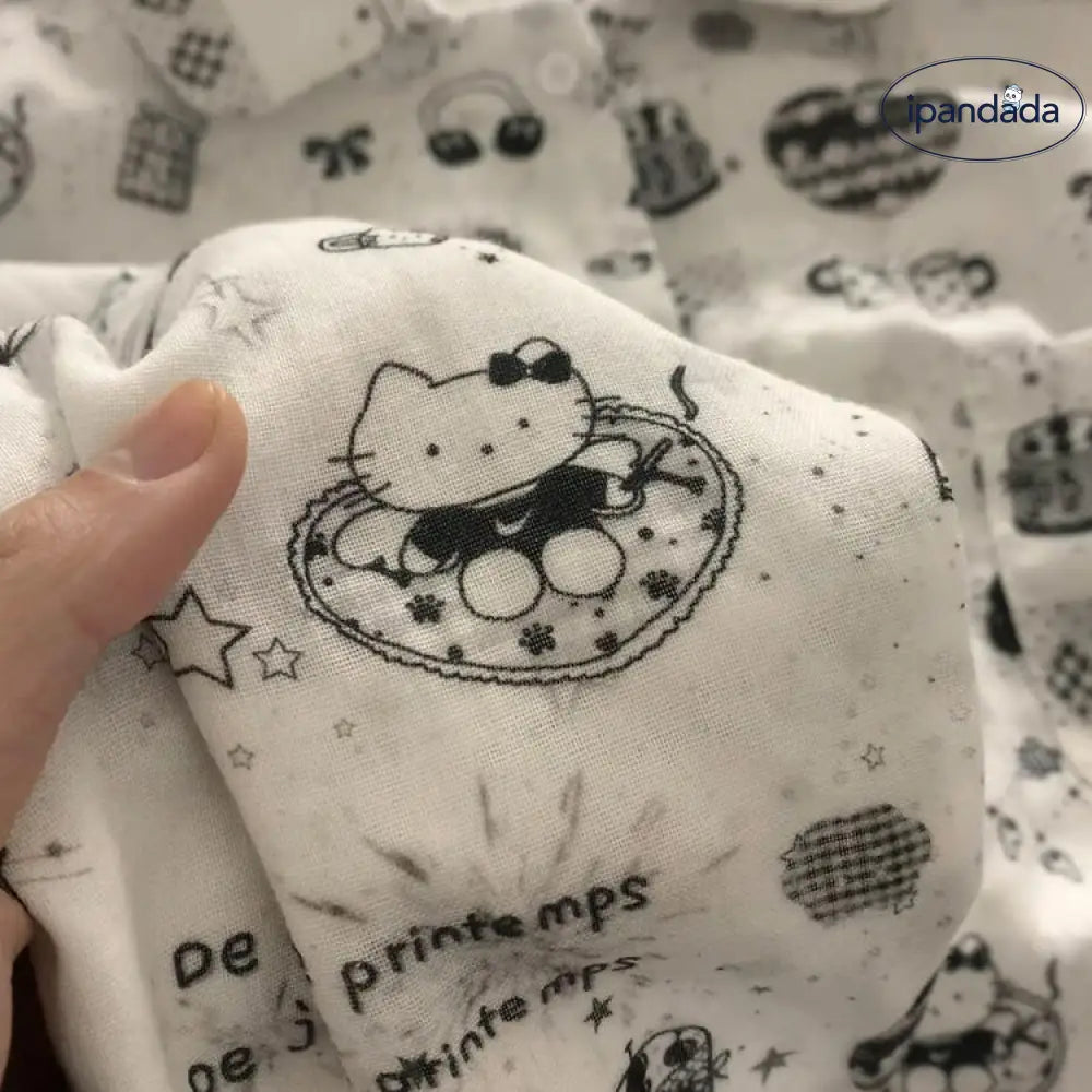 ID501 レディース パジャマ 春夏 キティちゃん プリント ダブルガーゼ ルームウェア 長袖 長ズボン ゆったり かわいい ペット用品＞ウェア