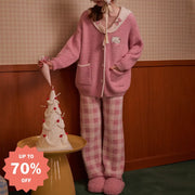 レディース パジャマ 冬 フリース 保温 かわいい カートゥーン デザイン ルームウェア セット ID3050 ピンク / S