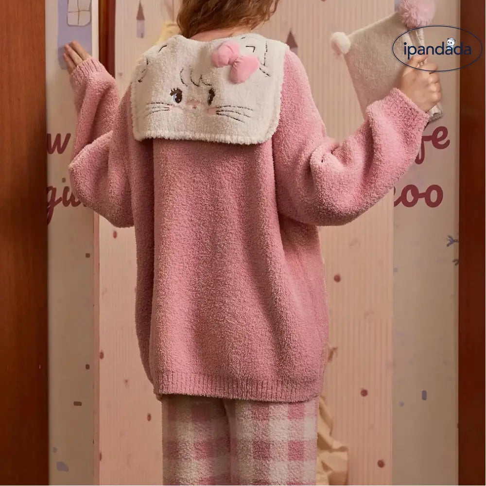 レディース パジャマ 冬 フリース 保温 かわいい カートゥーン デザイン ルームウェア セット ID3050
