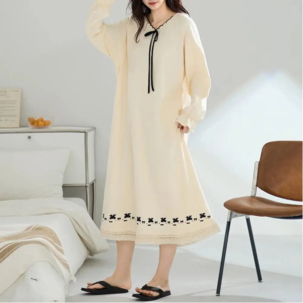 レディース パジャマ 綿 長袖 寝やすい ゆったり ワンピース 大きいサイズ ルームウェア 柔らか素材 伸縮性 通気性 吸汗性 快適 ID4462 レディース＞ワンピース