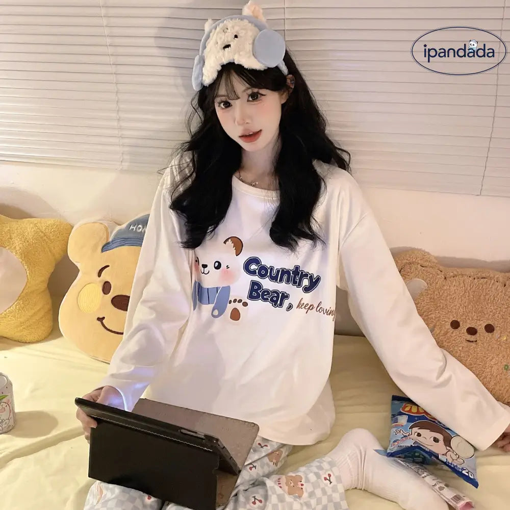 レディース パジャマ 秋冬 シーズン ラウンドネック ネコ ミミ ゆったり カジュアル 薄手 フリース ガールズ ルームウェア ID2701