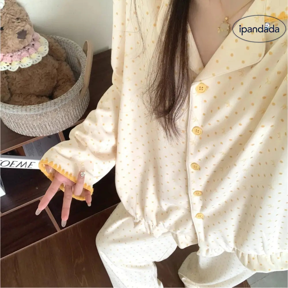 レディース パジャマ 長袖 セット 韓国風 ドット ルームウェア 高級感 可愛い ID4405