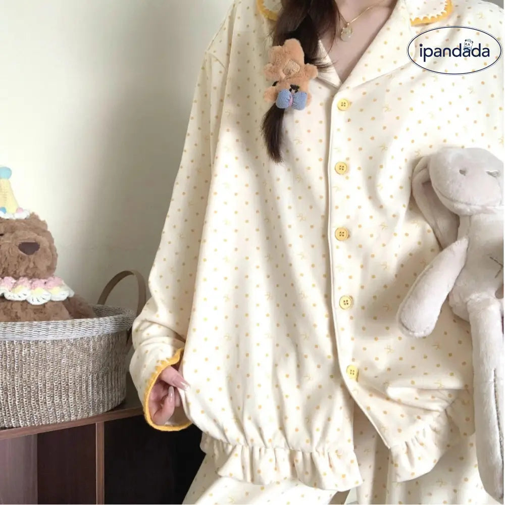 レディース パジャマ 長袖 セット 韓国風 ドット ルームウェア 高級感 可愛い ID4405