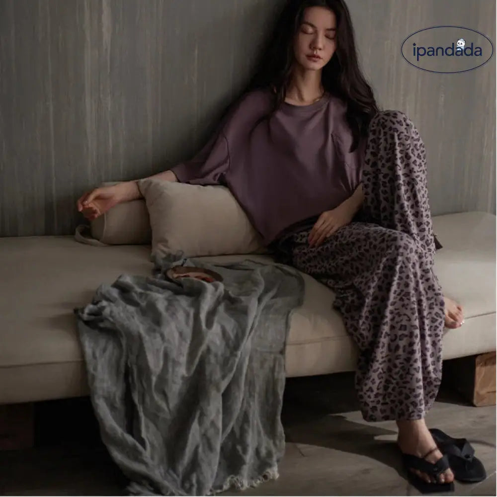 レディース パジャマ ルームウェア 夏 モダール コットン 半袖 長ズボン セット 新作 ヒョウ柄 部屋着 着心地 肌触り セットアップ ID4617 レディース＞セットアップ