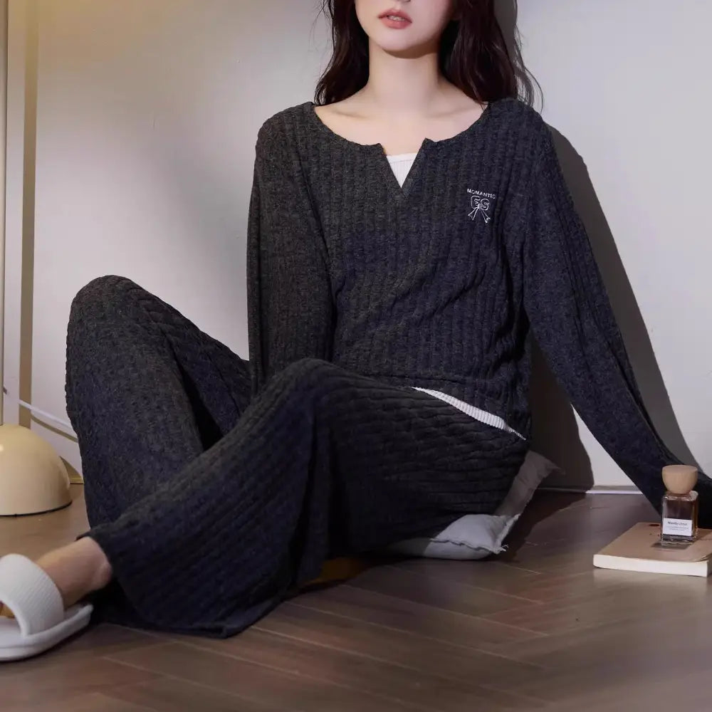 レディース パジャマ セット 2点セット ゆったり 春秋用 長袖 シンプル 韓国風 ルームウェア ワイドフィット セットアップ ID4511 タイプ⑤ / M レディース＞セットアップ