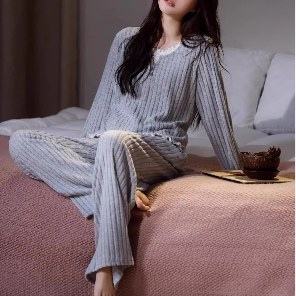 レディース パジャマ セット 2点セット ゆったり 春秋用 長袖 シンプル 韓国風 ルームウェア ワイドフィット セットアップ ID4511 タイプ① / M レディース＞セットアップ