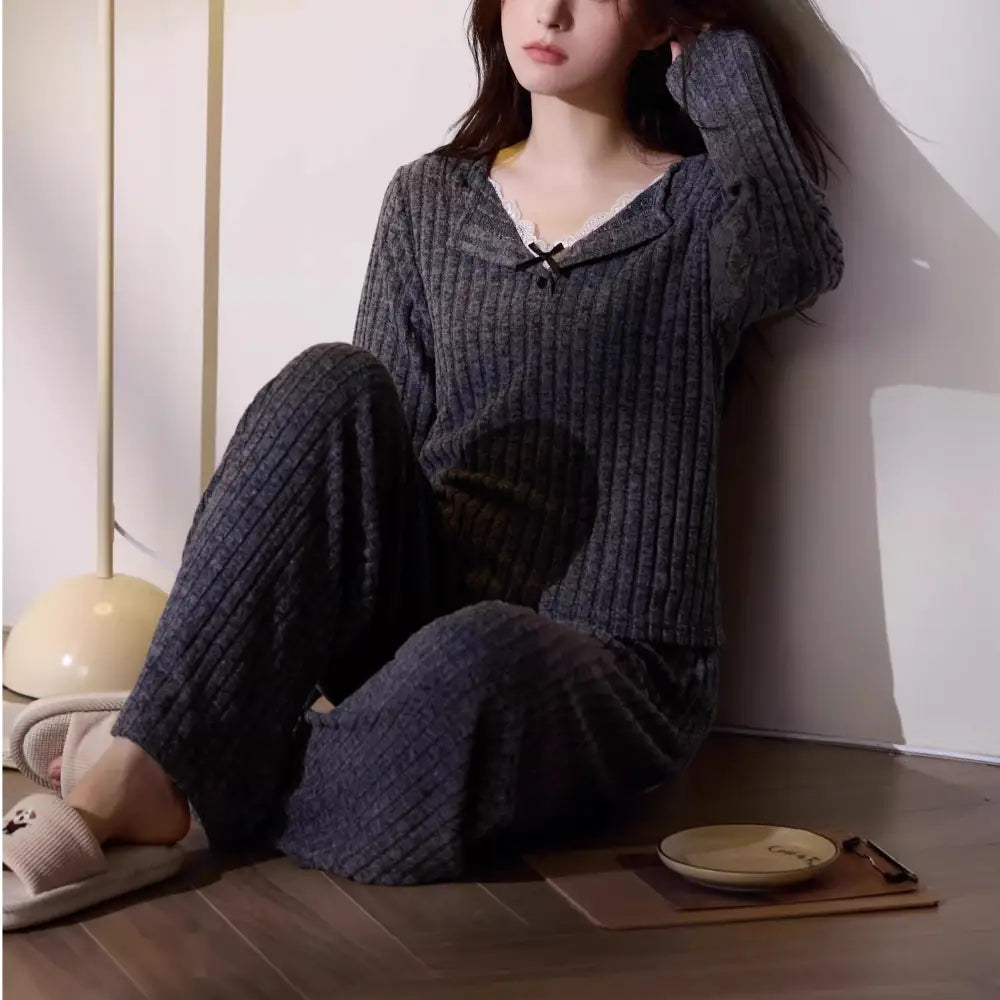 レディース パジャマ セット 2点セット ゆったり 春秋用 長袖 シンプル 韓国風 ルームウェア ワイドフィット セットアップ ID4511 タイプ④ / M レディース＞セットアップ