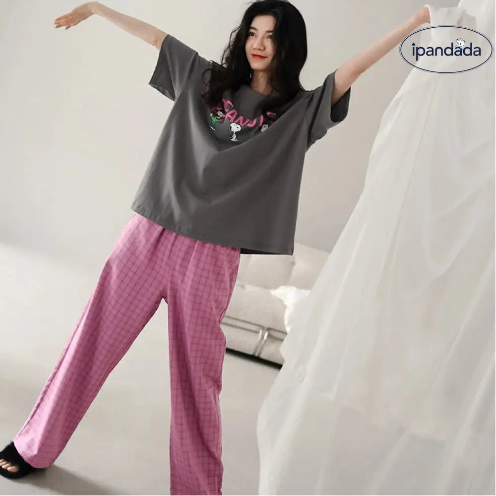 レディース パジャマ 上下セット チェック柄 セットアップ 春秋 スヌーピー 新作 柔らかい 長袖 ルームウェア 大きいサイズ ロングパンツ カジュアル セット ID4710 - レディース＞セットアップ